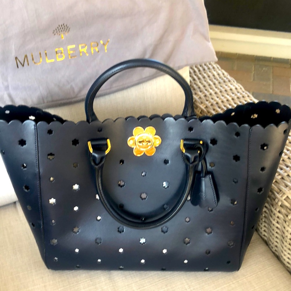Mulberry cut out flowered tote - Navy